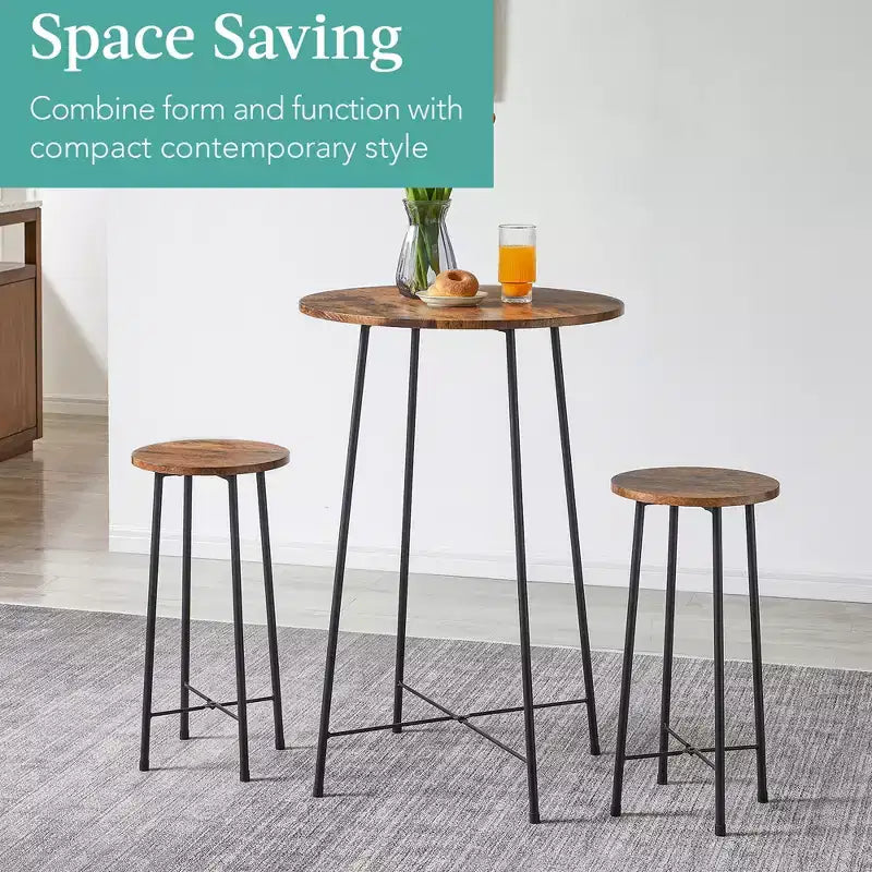 VECELO Ensemble table et 2 chaises de salle à manger, table ronde et chaises modernes hauteur comptoir pour cuisine