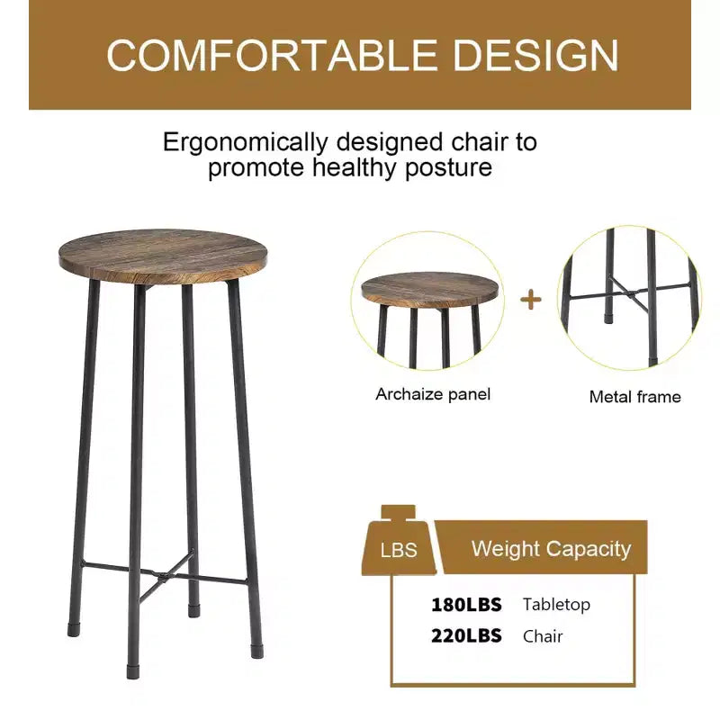 VECELO Ensemble table et 2 chaises de salle à manger, table ronde et chaises modernes hauteur comptoir pour cuisine