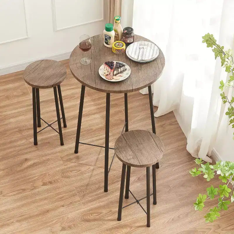 VECELO Ensemble table et 2 chaises de salle à manger, table ronde et chaises modernes hauteur comptoir pour cuisine