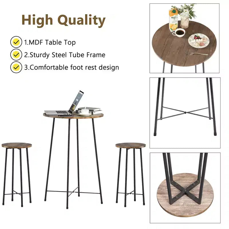 VECELO Ensemble table et 2 chaises de salle à manger, table ronde et chaises modernes hauteur comptoir pour cuisine