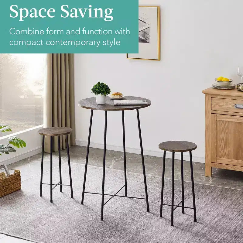 VECELO Ensemble table et 2 chaises de salle à manger, table ronde et chaises modernes hauteur comptoir pour cuisine