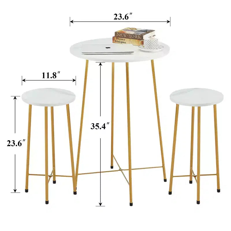 VECELO Ensemble table et 2 chaises de salle à manger, table ronde et chaises modernes hauteur comptoir pour cuisine