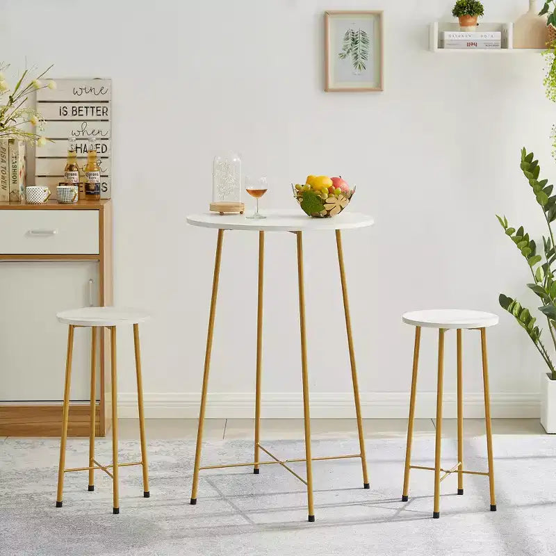 VECELO Ensemble table et 2 chaises de salle à manger, table ronde et chaises modernes hauteur comptoir pour cuisine