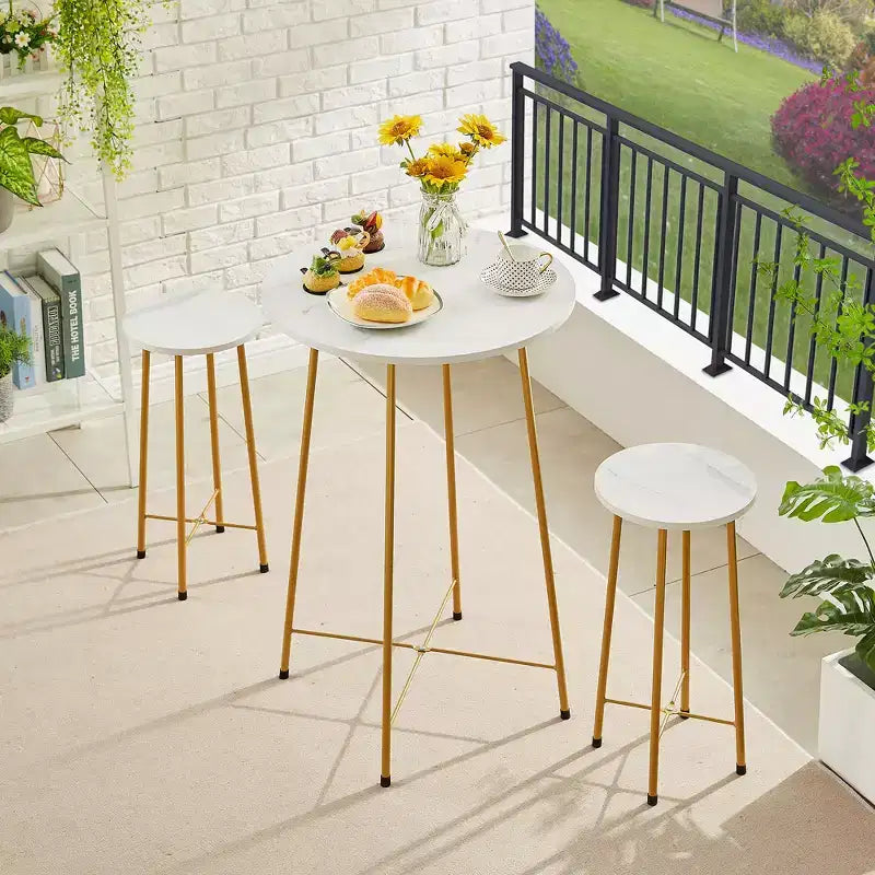 VECELO Ensemble table et 2 chaises de salle à manger, table ronde et chaises modernes hauteur comptoir pour cuisine