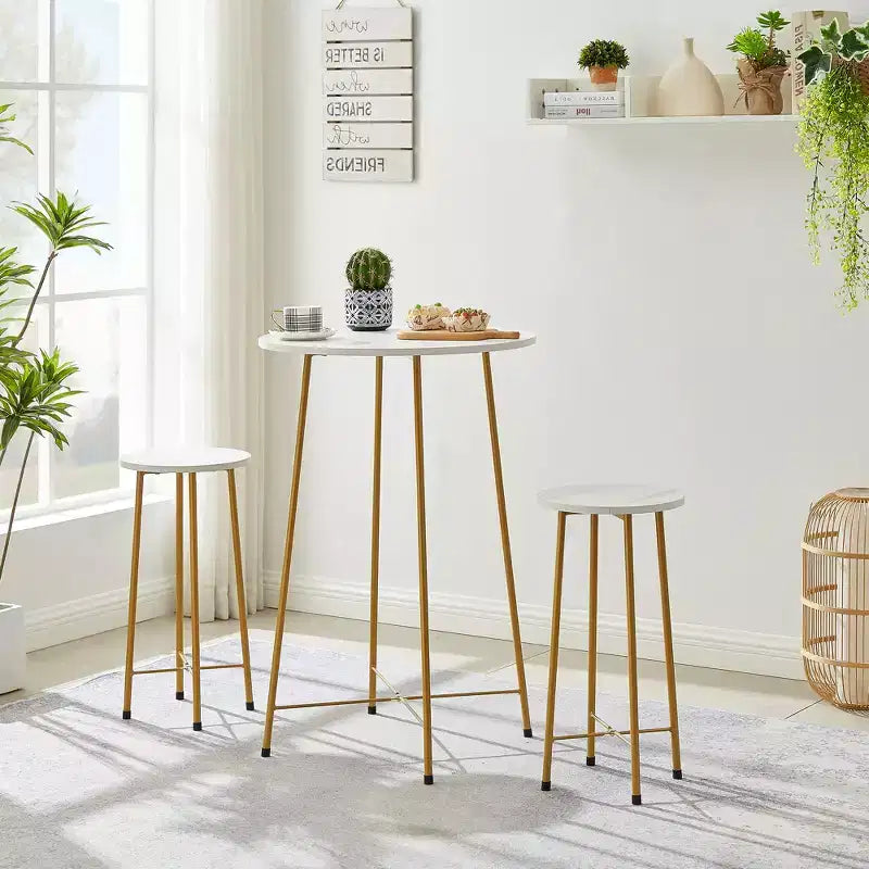 VECELO Ensemble table et 2 chaises de salle à manger, table ronde et chaises modernes hauteur comptoir pour cuisine