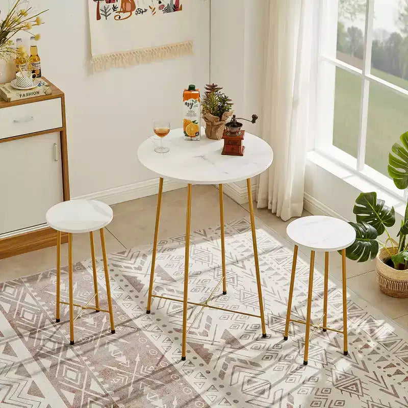 VECELO Ensemble table et 2 chaises de salle à manger, table ronde et chaises modernes hauteur comptoir pour cuisine