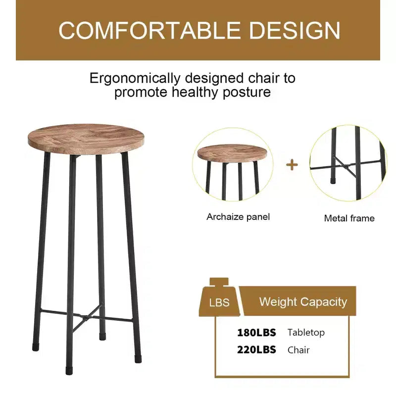 VECELO Ensemble table et 2 chaises de salle à manger, table ronde et chaises modernes hauteur comptoir pour cuisine