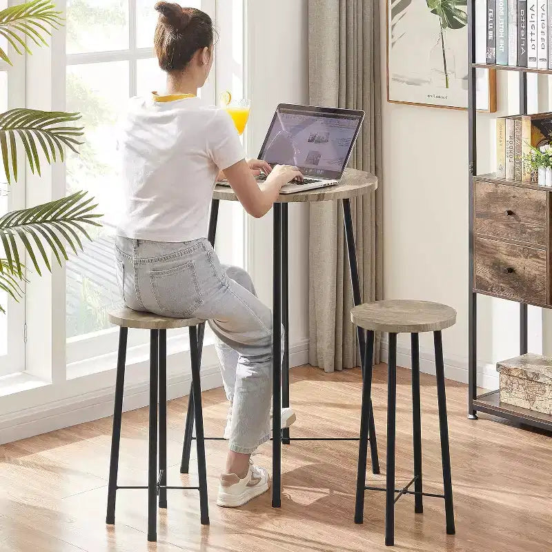 VECELO Ensemble table et 2 chaises de salle à manger, table ronde et chaises modernes hauteur comptoir pour cuisine