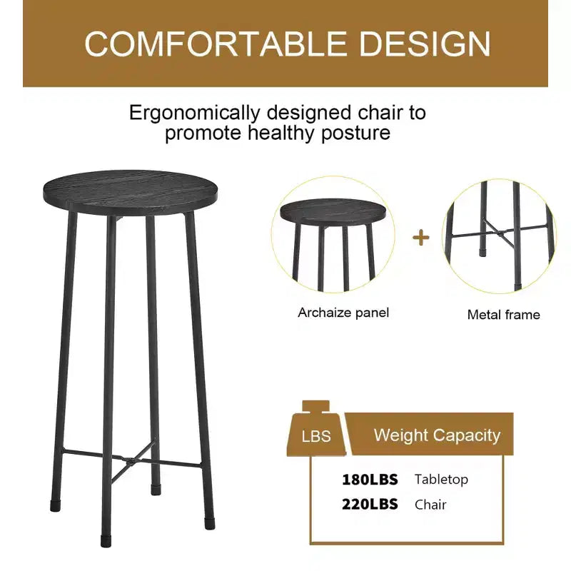 VECELO Ensemble table et 2 chaises de salle à manger, table ronde et chaises modernes hauteur comptoir pour cuisine