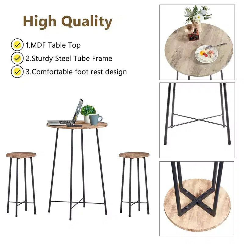 VECELO Ensemble table et 2 chaises de salle à manger, table ronde et chaises modernes hauteur comptoir pour cuisine