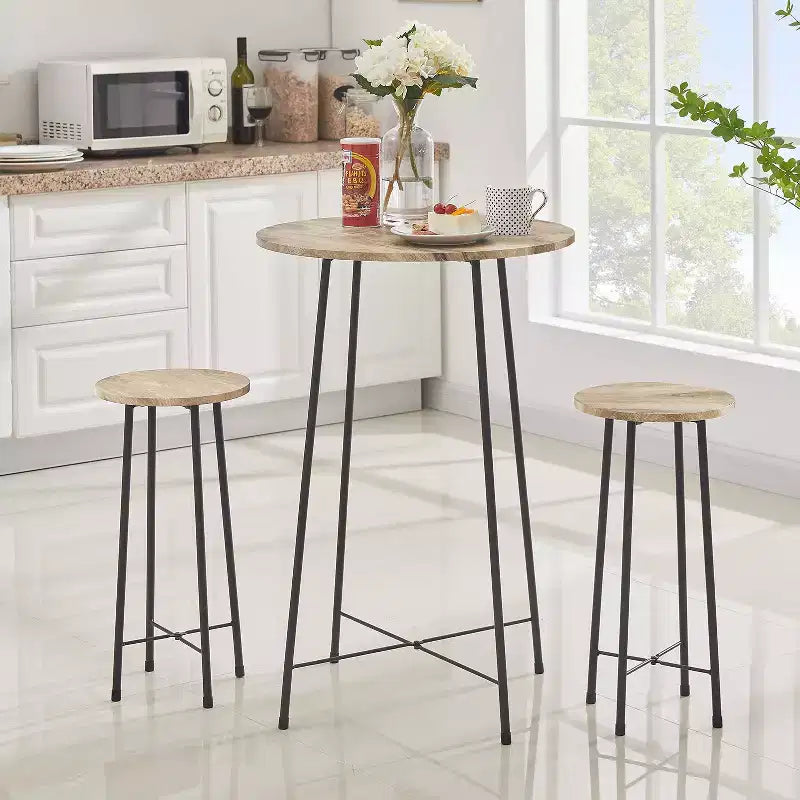 VECELO Ensemble table et 2 chaises de salle à manger, table ronde et chaises modernes hauteur comptoir pour cuisine