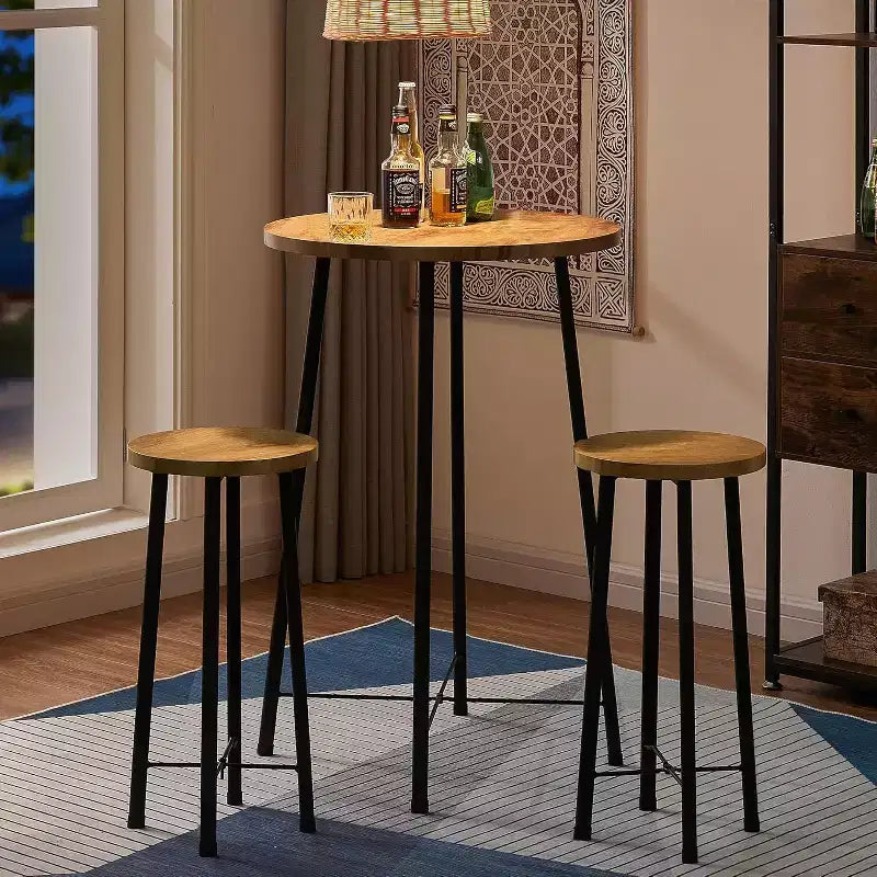 VECELO Ensemble table et 2 chaises de salle à manger, table ronde et chaises modernes hauteur comptoir pour cuisine