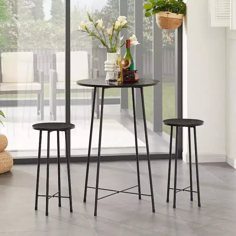 VECELO Ensemble table et 2 chaises de salle à manger, table ronde et chaises modernes hauteur comptoir pour cuisine