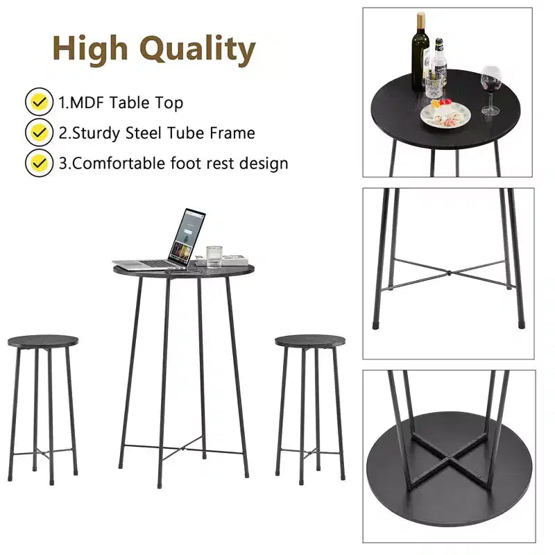 VECELO Ensemble table et 2 chaises de salle à manger, table ronde et chaises modernes hauteur comptoir pour cuisine