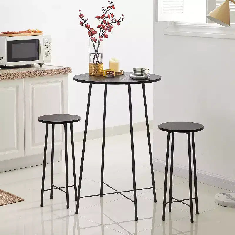 VECELO 3 Piece Dining Table Set with 2 Chairs Modern Round Counter Height Table & Chairs for Kitchen