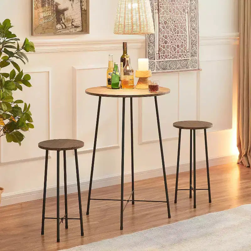 VECELO Ensemble table et 2 chaises de salle à manger, table ronde et chaises modernes hauteur comptoir pour cuisine