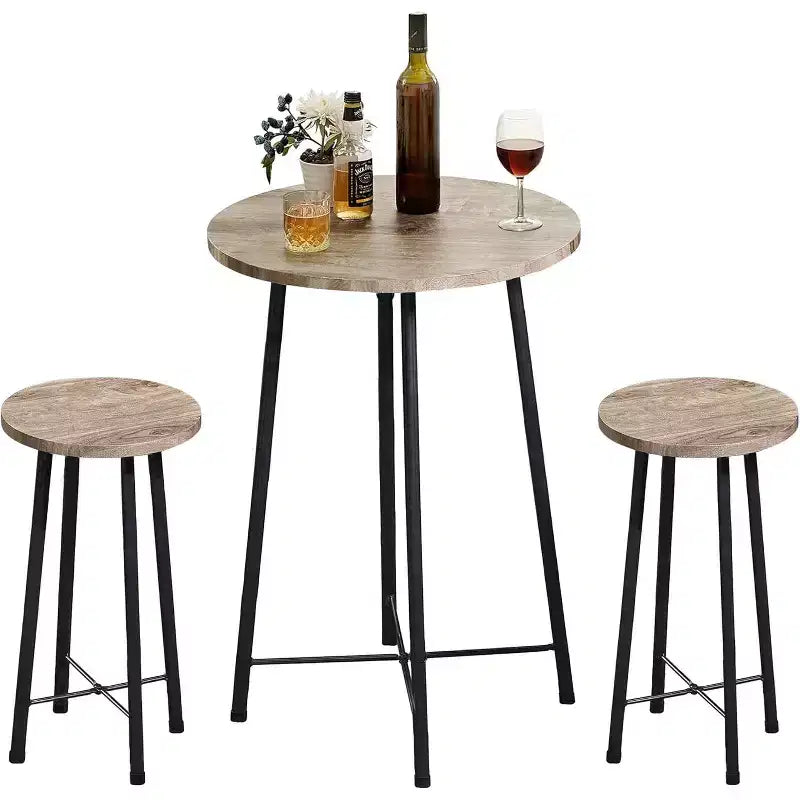 VECELO Ensemble table et 2 chaises de salle à manger, table ronde et chaises modernes hauteur comptoir pour cuisine