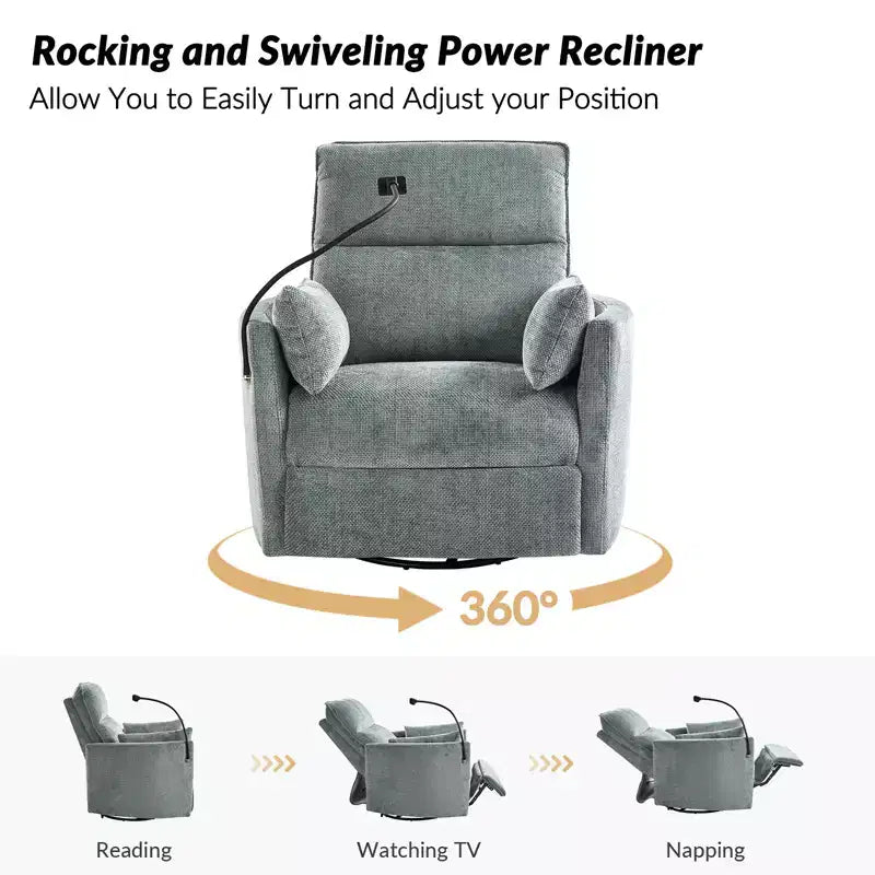Fauteuil inclinable, pivotant et berçant Julius 38 Power Nursery avec port USB | HULALA HOME