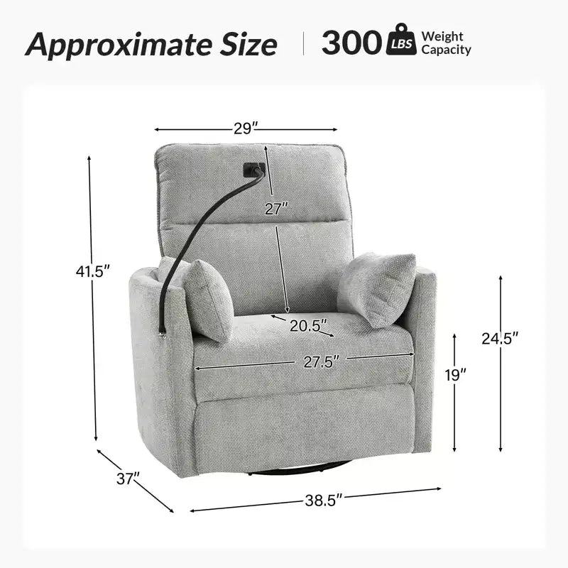 Fauteuil inclinable, pivotant et berçant Julius 38 Power Nursery avec port USB | HULALA HOME
