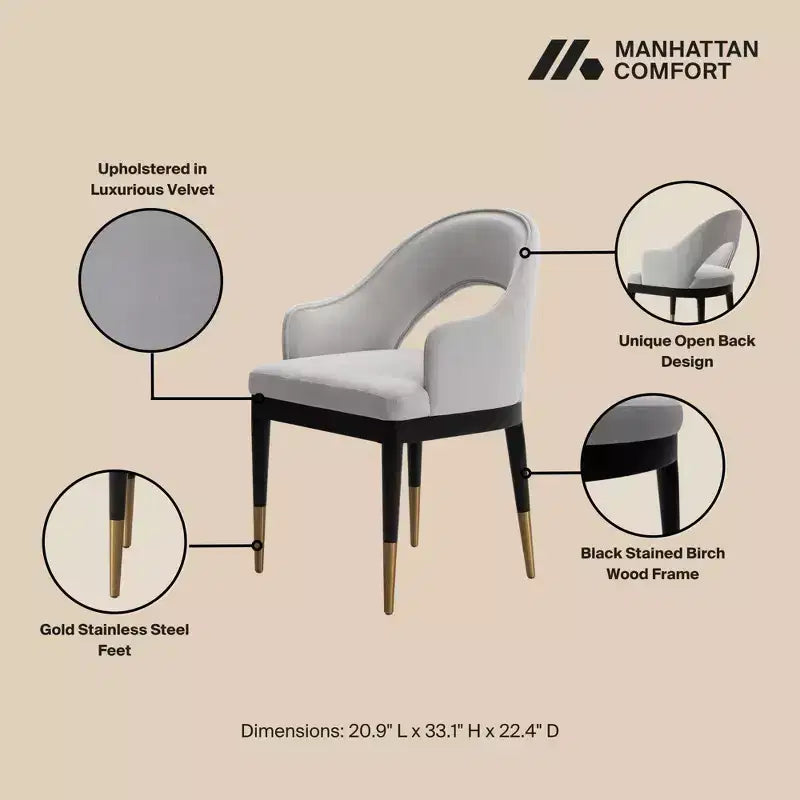 Fauteuil de salle à manger moderne Carrington en velours, par Manhattan Comfort