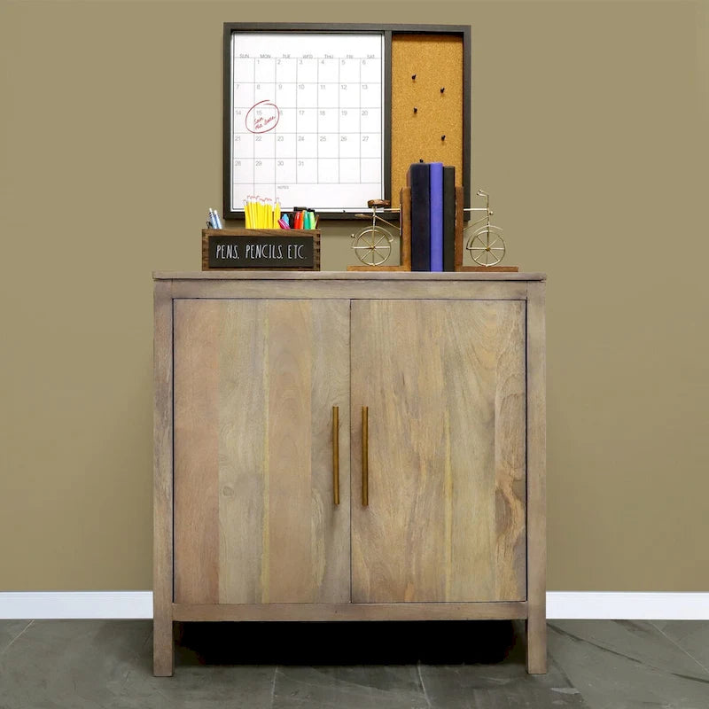 32W 2-door Ash Grey Mango Wood Accent Cabinet