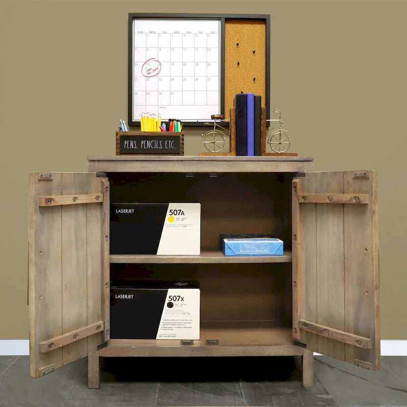 Bahut de rangement d'appoint 2 portes en bois de manguier gris cendré – Unité individuelle