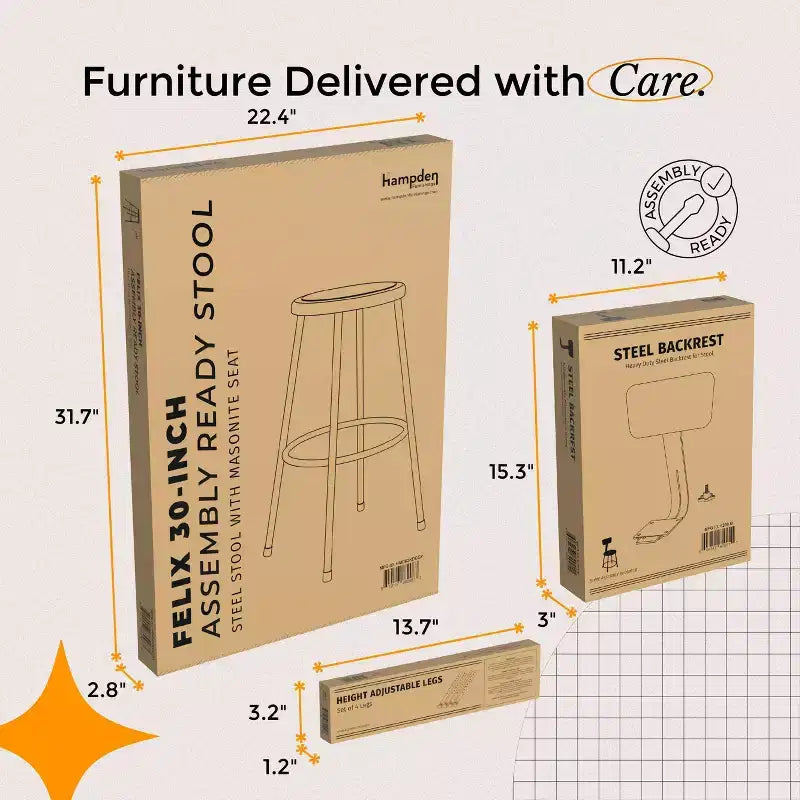 Tabouret en acier avec dossier collection Felix Hampden Furnishings 32-39 po