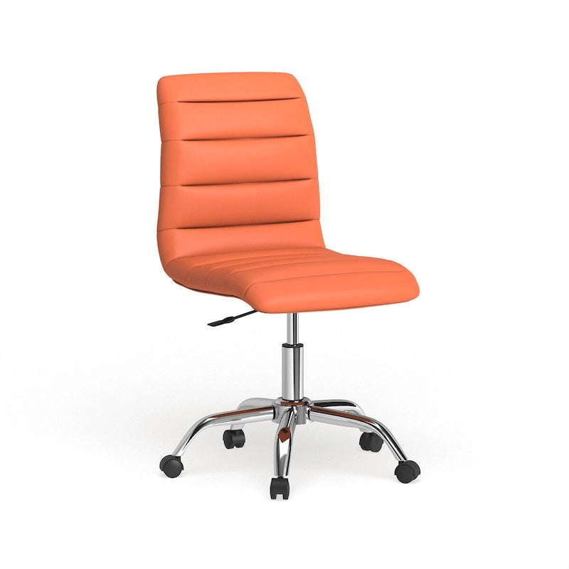 Fauteuil de bureau sans accoudoirs à dossier mi-haut en vinyle texturé ondulé – Siège unique (Vert / Noir / Marron / Gris / Orange / Rouge / Havane / Blanc)