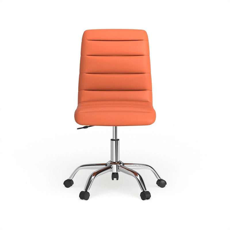 Fauteuil de bureau sans accoudoirs à dossier mi-haut en vinyle texturé ondulé – Siège unique (Vert / Noir / Marron / Gris / Orange / Rouge / Havane / Blanc)