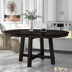 Table à manger extensible ronde en bois Naturel / Espresso avec base en X et rallonge de 40 cm – Jusqu'à 6 places