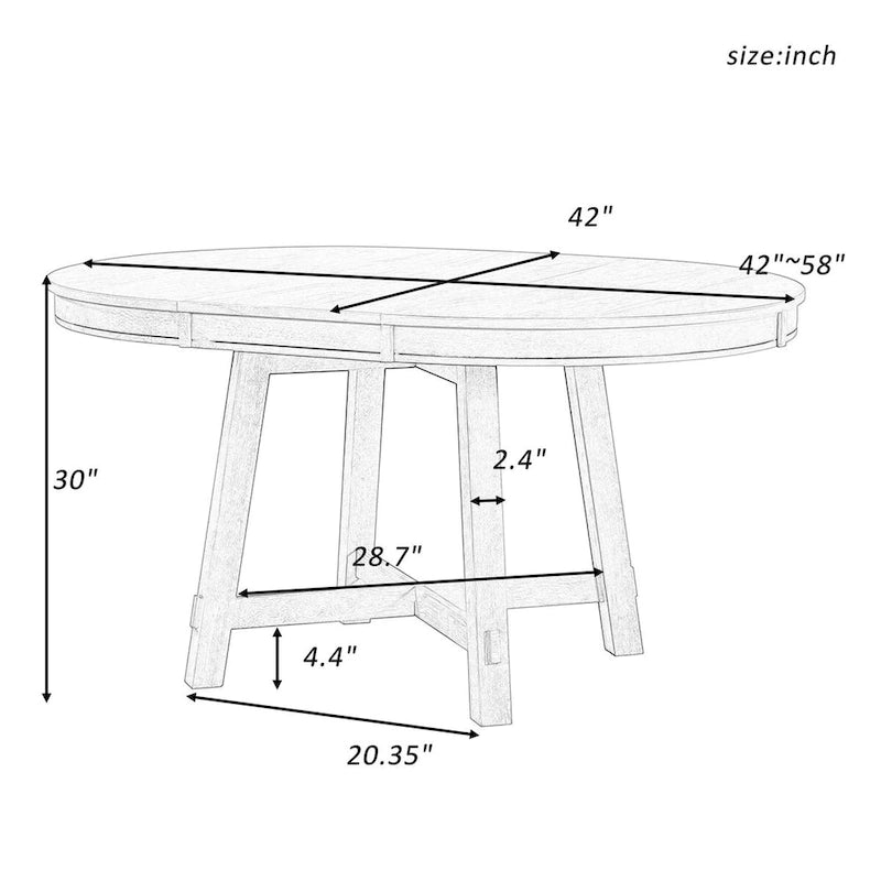 Table à manger extensible ronde en bois Naturel / Espresso avec base en X et rallonge de 40 cm – Jusqu'à 6 places