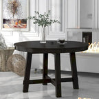 Table à manger extensible ronde en bois Naturel / Espresso avec base en X et rallonge de 40 cm – Jusqu'à 6 places