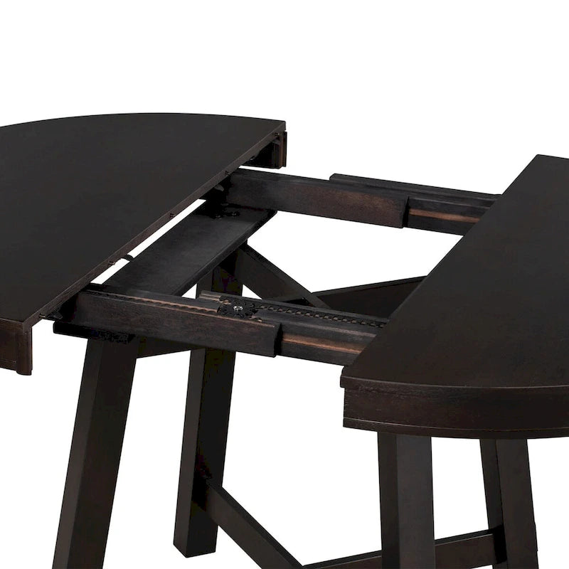 Table à manger extensible ronde en bois Naturel / Espresso avec base en X et rallonge de 40 cm – Jusqu'à 6 places