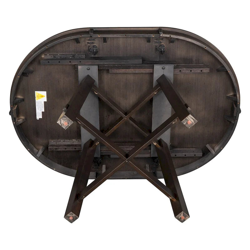 Table à manger extensible ronde en bois Naturel / Espresso avec base en X et rallonge de 40 cm – Jusqu'à 6 places