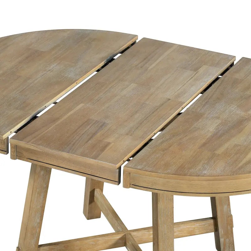 Table à manger extensible ronde en bois Naturel / Espresso avec base en X et rallonge de 40 cm – Jusqu'à 6 places