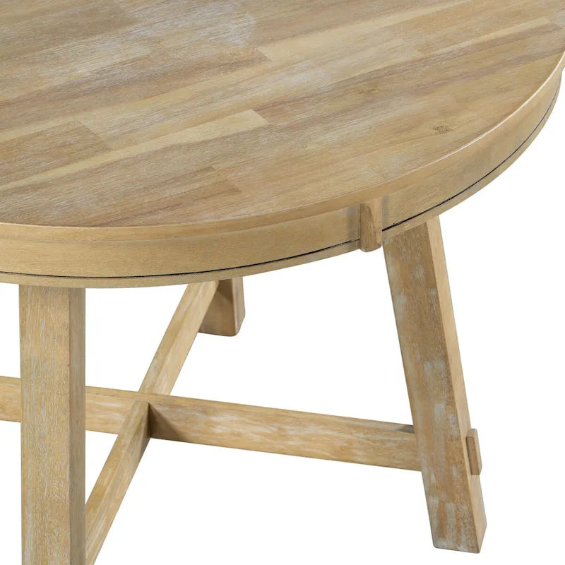 Table à manger extensible ronde en bois Naturel / Espresso avec base en X et rallonge de 40 cm – Jusqu'à 6 places