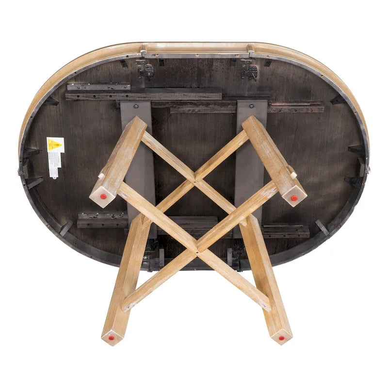 Table à manger extensible ronde en bois Naturel / Espresso avec base en X et rallonge de 40 cm – Jusqu'à 6 places
