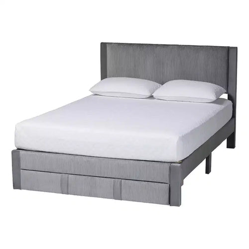 Baxton Studio Elora Pleated Velvet Storage Bed