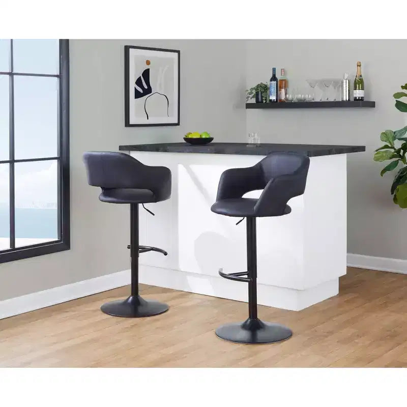 LumiSource Lot de 2 tabourets de bar réglables Margarite en similicuir noir