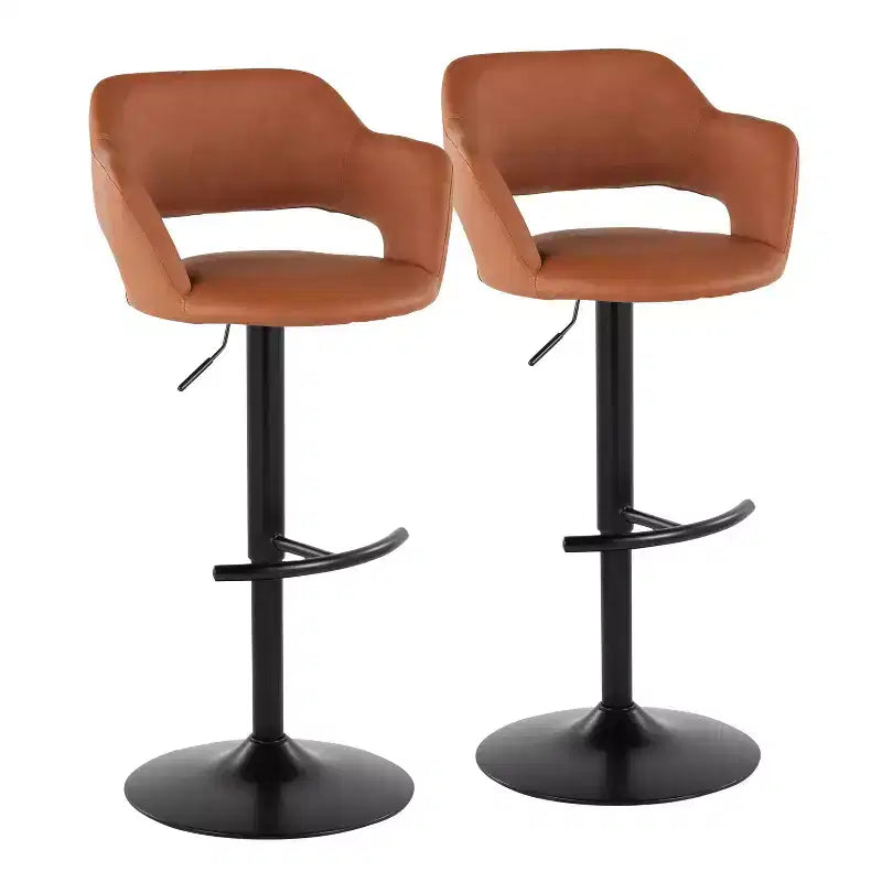 LumiSource Lot de 2 tabourets de bar réglables Margarite en similicuir noir