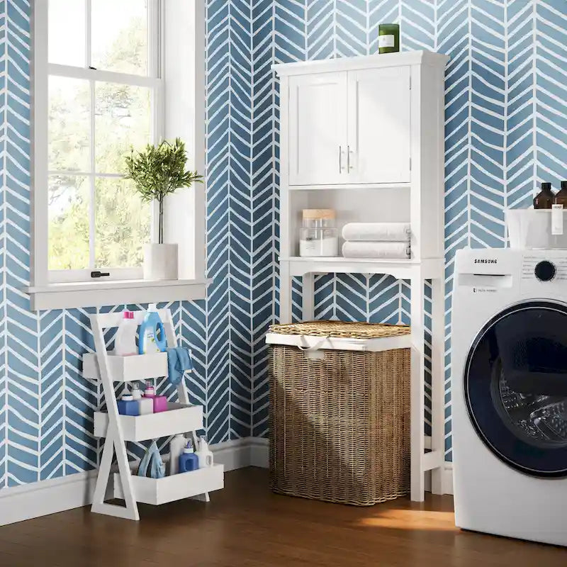 Étagère de rangement portable à 3 niveaux peinte en blanc avec poignée supérieure et détail de rainure horizontale – Unité unique