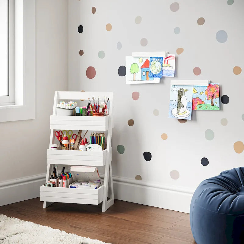 Étagère de rangement portable à 3 niveaux peinte en blanc avec poignée supérieure et détail de rainure horizontale – Unité unique