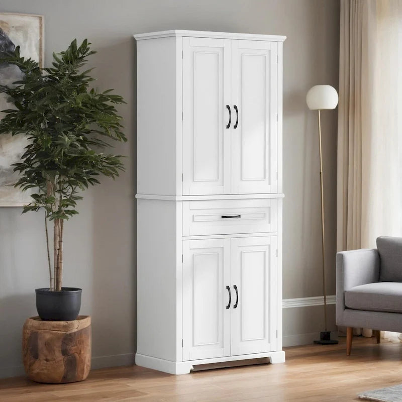 Meuble de rangement de salle de bain haut blanc/gris/noir avec 4 portes, 1 tiroir et étagère réglable – Unité individuelle