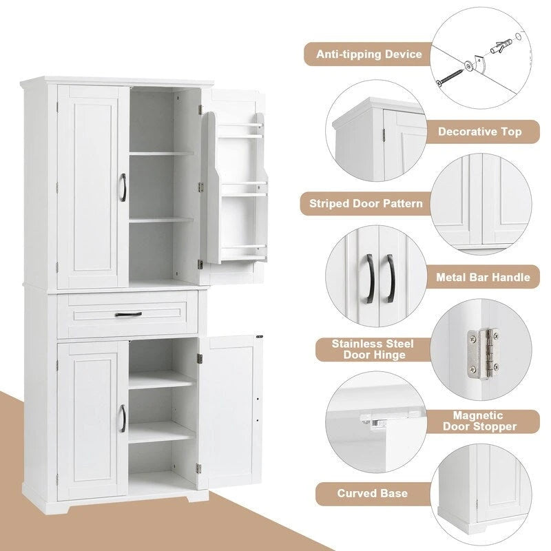 Meuble de rangement de salle de bain haut blanc/gris/noir avec 4 portes, 1 tiroir et étagère réglable – Unité individuelle