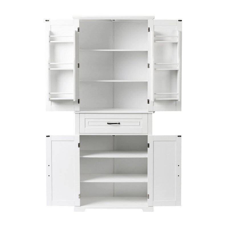 Meuble de rangement de salle de bain haut blanc/gris/noir avec 4 portes, 1 tiroir et étagère réglable – Unité individuelle