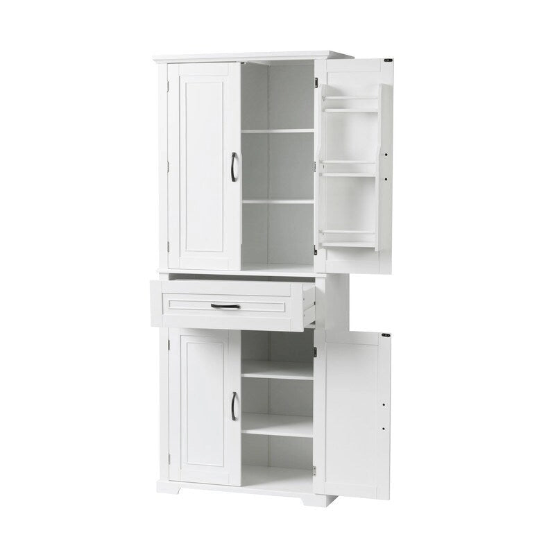 Meuble de rangement de salle de bain haut blanc/gris/noir avec 4 portes, 1 tiroir et étagère réglable – Unité individuelle
