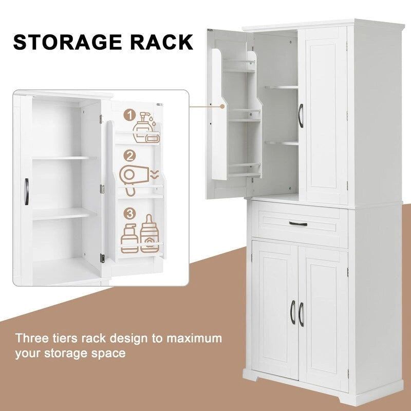 Meuble de rangement de salle de bain haut blanc/gris/noir avec 4 portes, 1 tiroir et étagère réglable – Unité individuelle