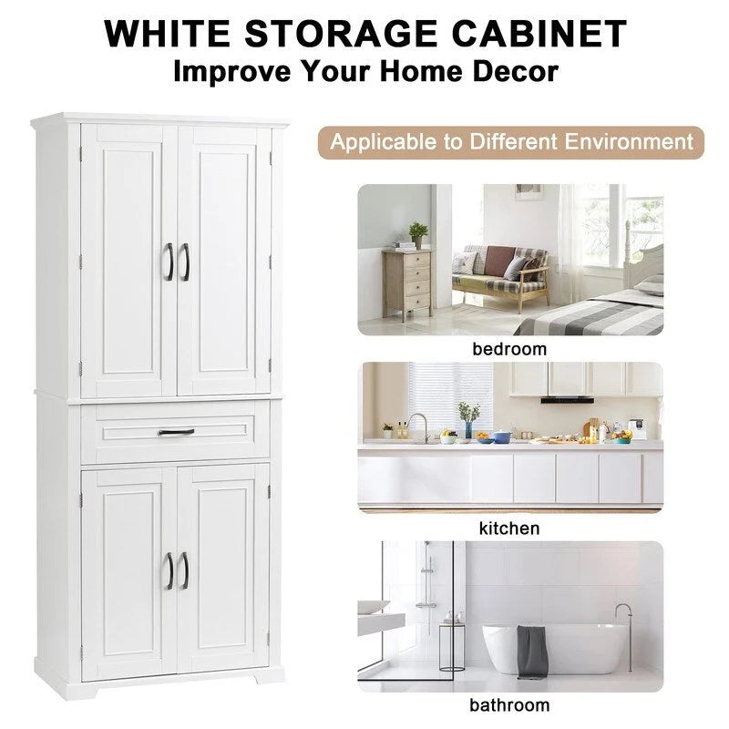 Meuble de rangement de salle de bain haut blanc/gris/noir avec 4 portes, 1 tiroir et étagère réglable – Unité individuelle