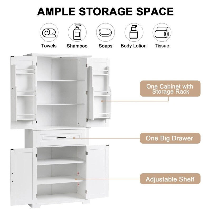 Meuble de rangement de salle de bain haut blanc/gris/noir avec 4 portes, 1 tiroir et étagère réglable – Unité individuelle