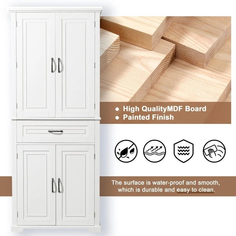 Meuble de rangement de salle de bain haut blanc/gris/noir avec 4 portes, 1 tiroir et étagère réglable – Unité individuelle